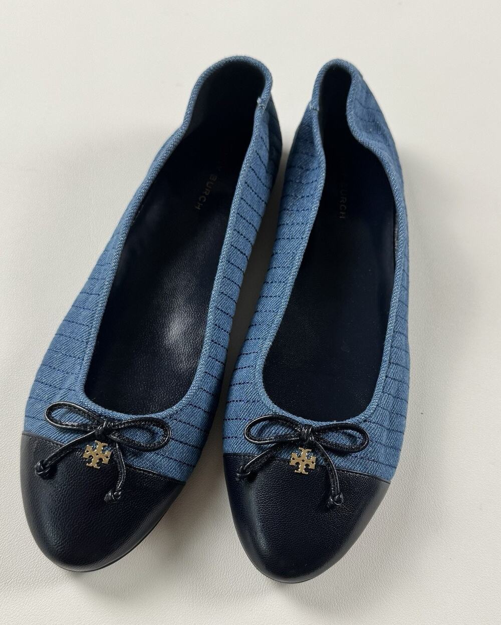 Tory Burch Cap-Toe Quilted Ballet Flats Womens Size 7 Blue Dark Denim/Navy Shoes